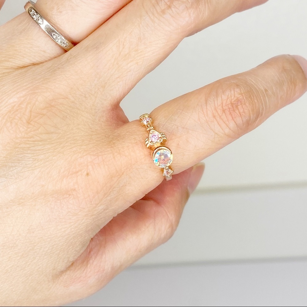 Ethereal Dream Pink Opalescent Crystal Gold Ring 6